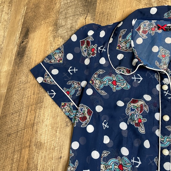 Hell Bunny Oceana Nautical Sailor blouse polka dot anchor print Size small - Picture 4 of 10